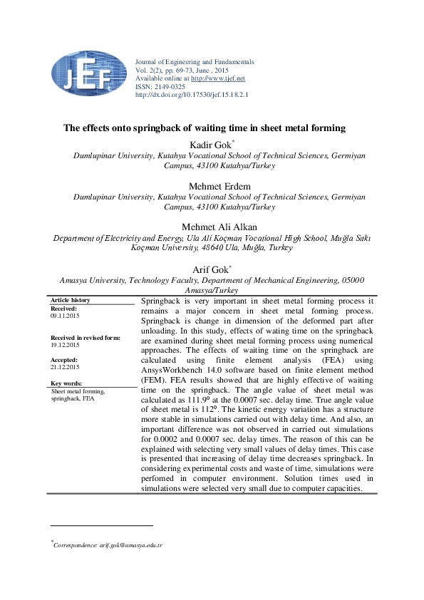 (PDF) Impact of Waiting Time on Springback in Metal Forming