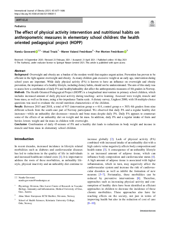 (PDF) The effect of physical activity intervention and nutritional ...
