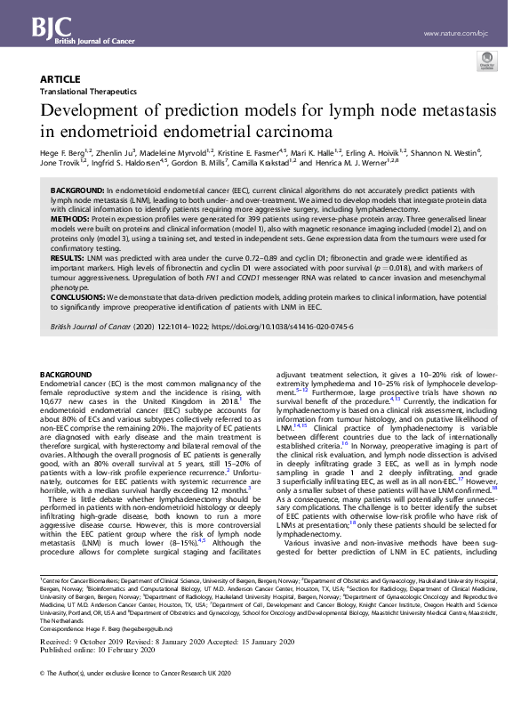 (PDF) Development of prediction models for lymph node metastasis in ...