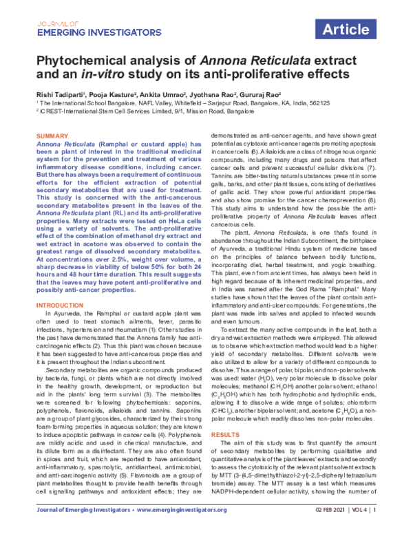 (PDF) Phytochemical analysis of Annona Reticulata extract and an in ...