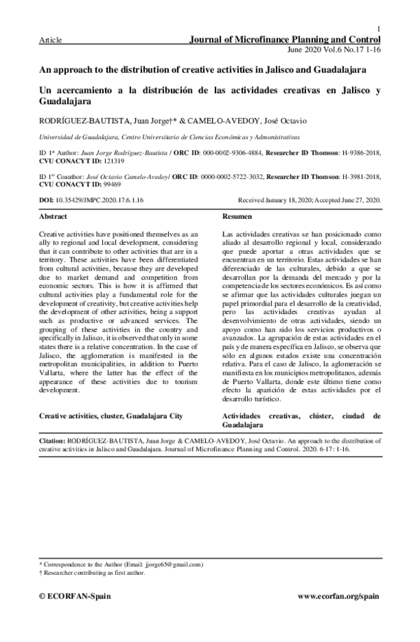 (PDF) An approach to the distribution of creative activities in Jalisco ...