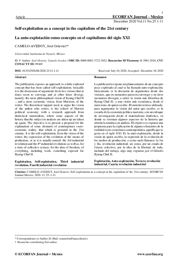(PDF) Self-exploitation as a concept in the capitalism of the 21st century