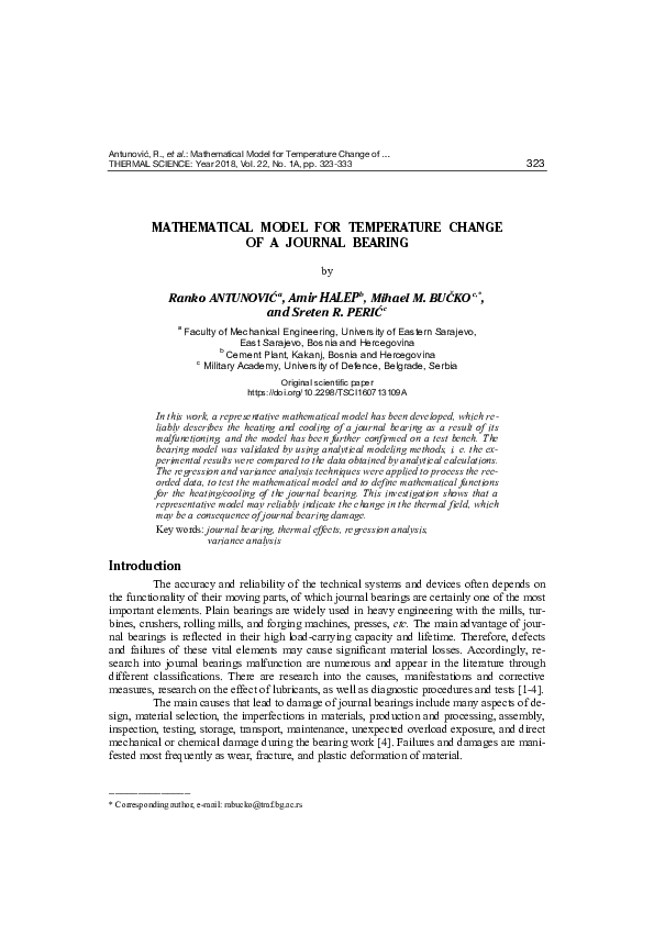 (PDF) Mathematical model for temperature change of a journal bearing
