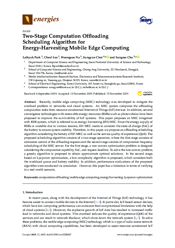 (PDF) Two-Stage Computation Offloading Scheduling Algorithm for Energy ...
