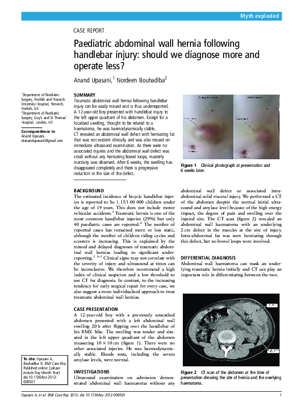 (PDF) Paediatric abdominal wall hernia following handlebar injury ...