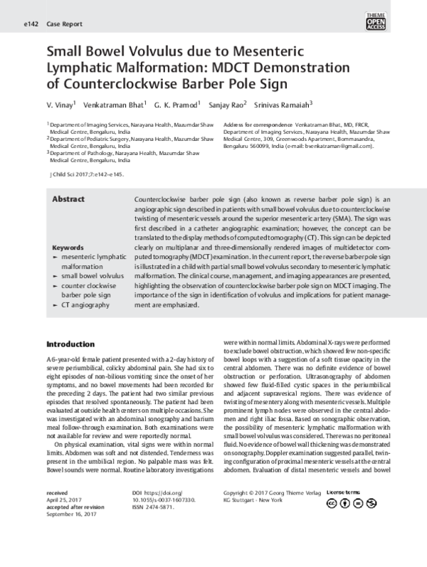 (PDF) Small Bowel Volvulus due to Mesenteric Lymphatic Malformation ...
