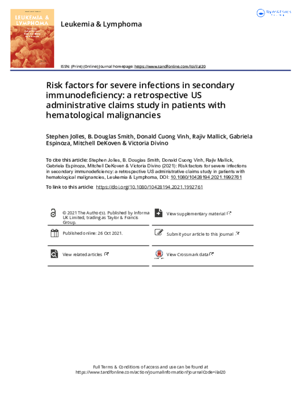 (PDF) Risk factors for severe infections in secondary immunodeficiency ...