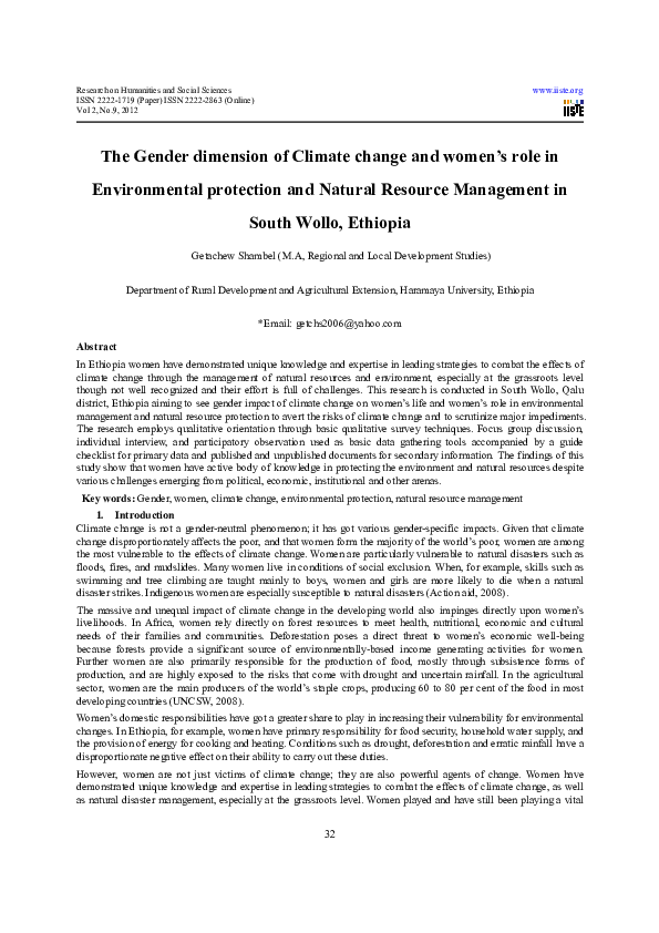 (PDF) The Gender dimension of Climate change and women’s role in ...