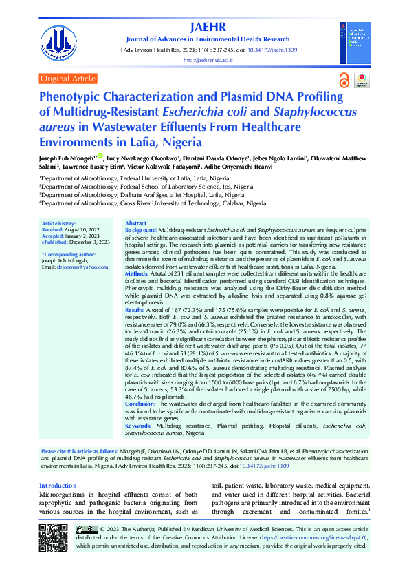 (PDF) Phenotypic Characterization and Plasmid DNA Profiling of ...