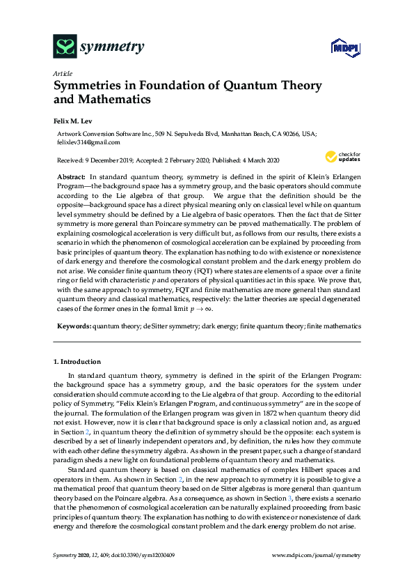 (PDF) Symmetries in Foundation of Quantum Theory and Mathematics