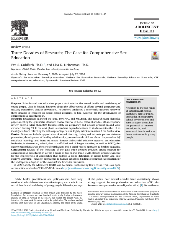 (PDF) Three Decades of Research: The Case for Comprehensive Sex Education