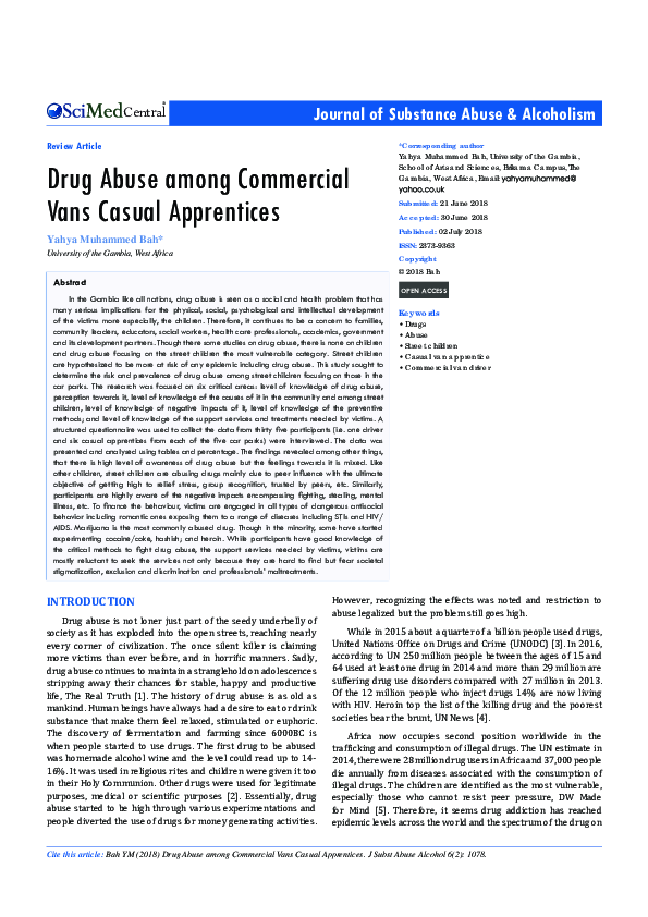 Drug Abuse among Commercial Vans Casual Apprentices