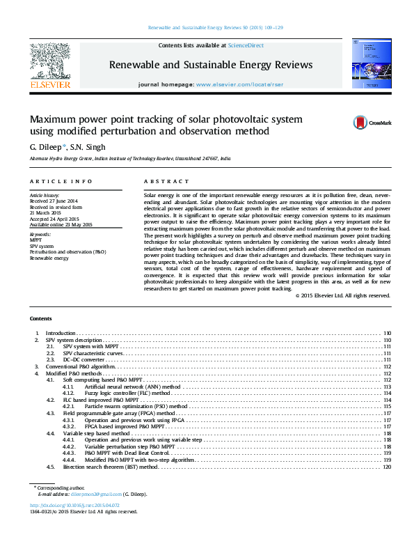 (PDF) Maximum power point tracking of solar photovoltaic system using ...