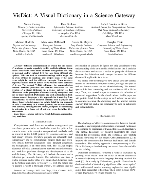 (PDF) VisDict: A Visual Dictionary in a Science Gateway