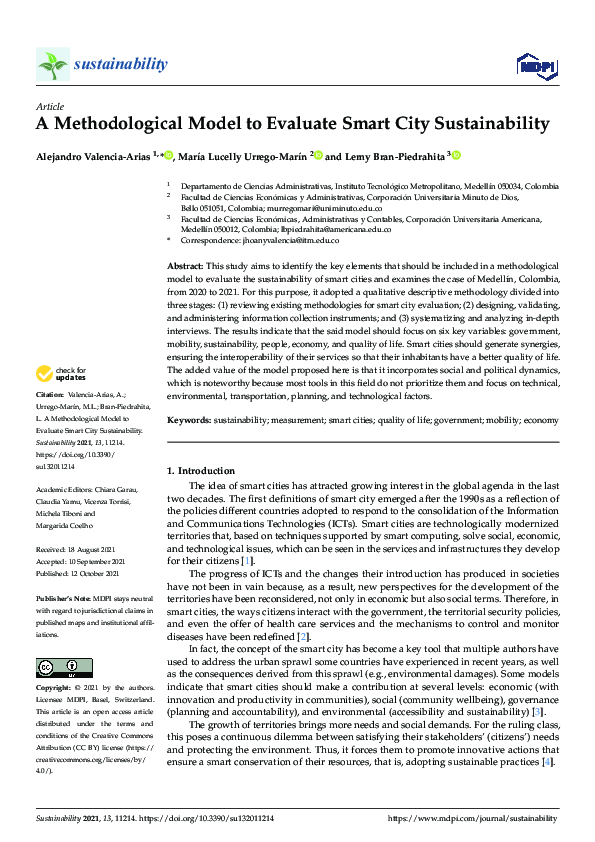 (PDF) A Methodological Model to Evaluate Smart City Sustainability
