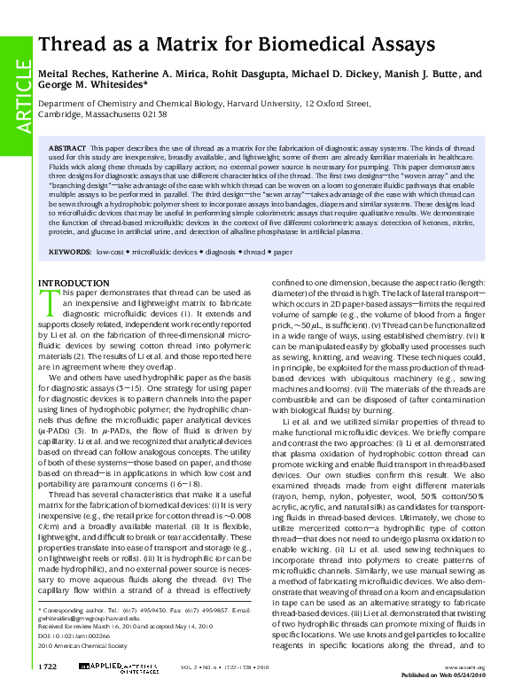 (PDF) Thread as a Matrix for Biomedical Assays