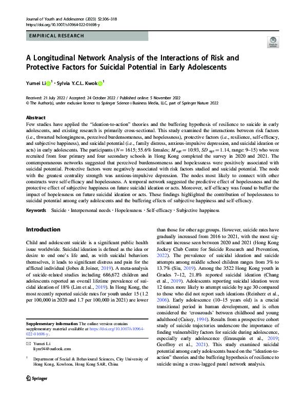 (PDF) A Longitudinal Network Analysis of the Interactions of Risk and ...