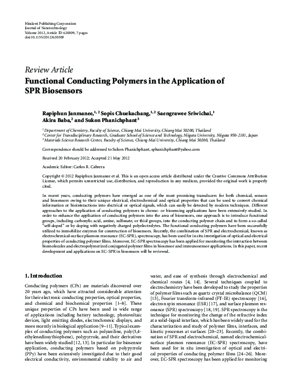 (PDF) Functional Conducting Polymers in the Application of SPR Biosensors