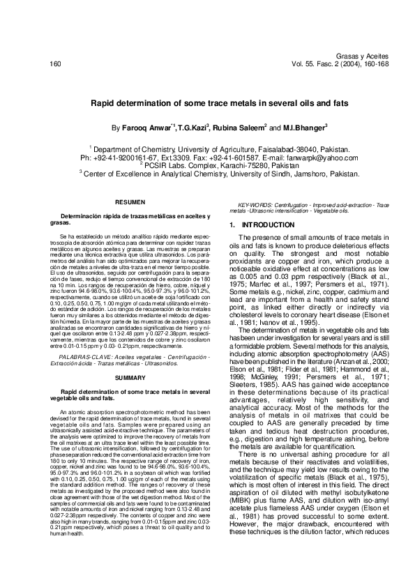 (PDF) Rapid determination of some trace metals in several oils and fats