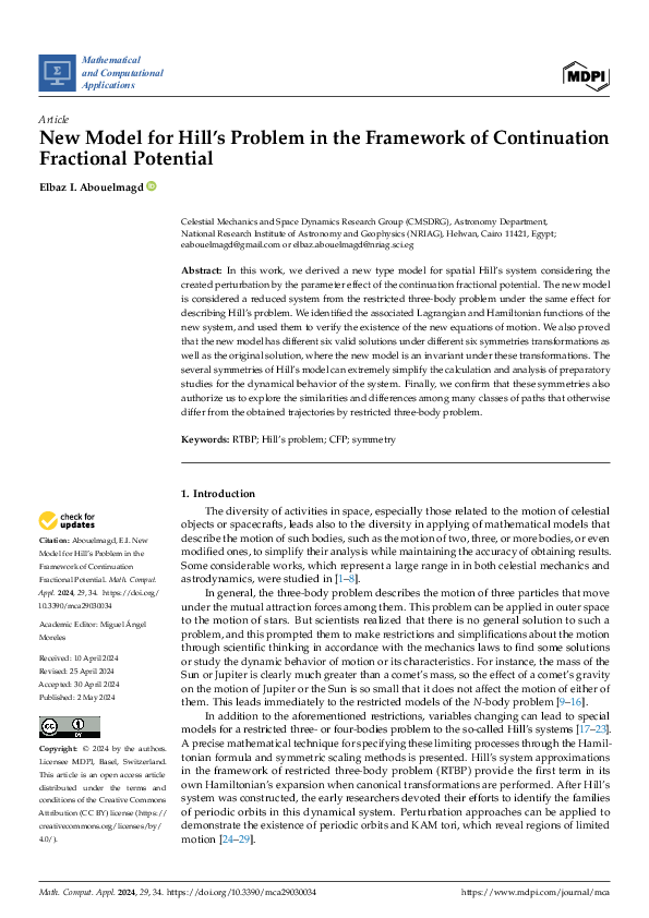 (PDF) New Model for Hill's Problem in the Framework of Continuation ...