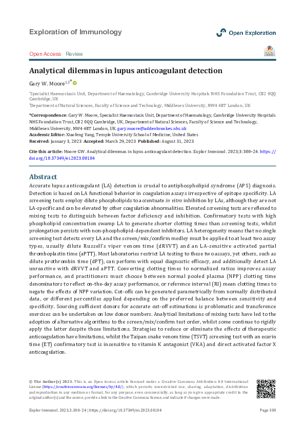 (PDF) Analytical dilemmas in lupus anticoagulant detection