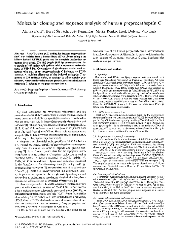 (PDF) Molecular cloning and sequence analysis of human preprocathepsin C