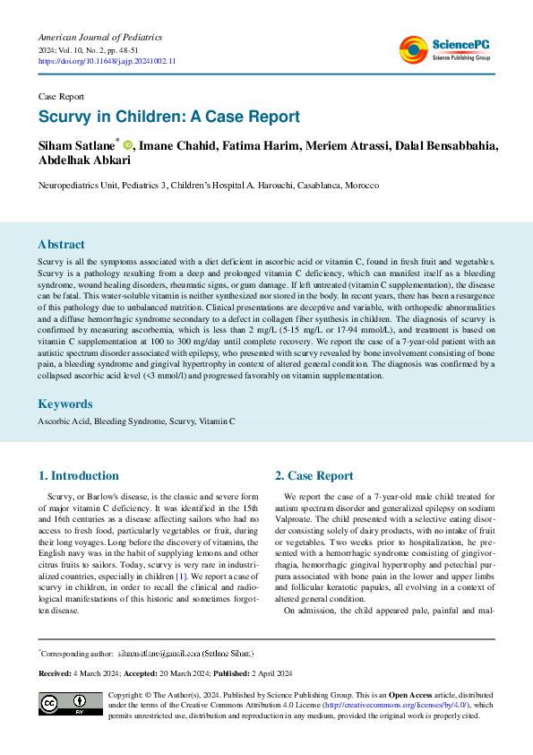 (PDF) Scurvy in Children: A Case Report