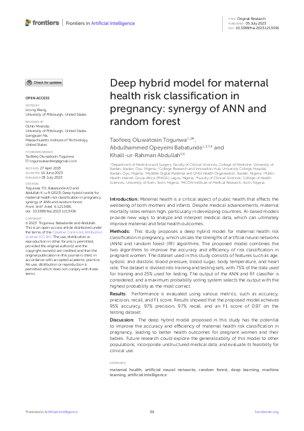 (PDF) Deep hybrid model for maternal health risk classification in ...