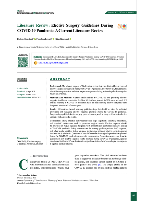 (PDF) Elective Surgery Guidelines During COVID-19 Pandemic: A Current ...
