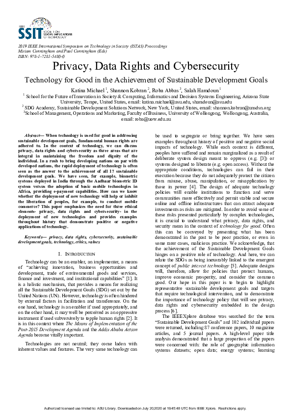 (PDF) Privacy, Data Rights and Cybersecurity: Technology for Good in ...