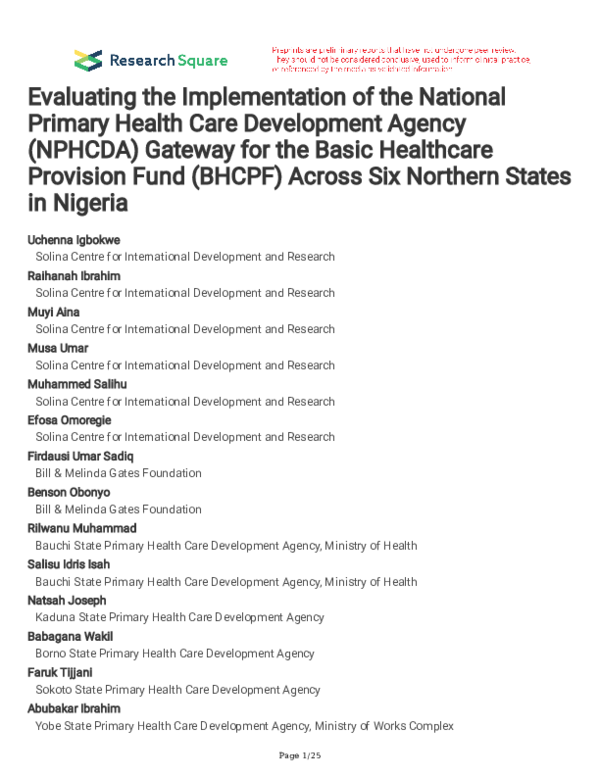(PDF) Evaluating the Implementation of the National Primary Health Care ...