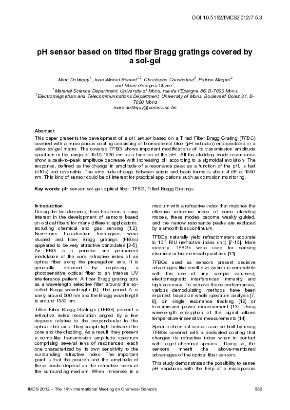 (PDF) 7.5.3 pH sensor based on tilted fiber Bragg gratings covered by a ...