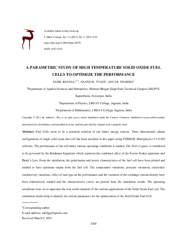 (PDF) A parametric study of high temperature solid oxide fuel cells to ...