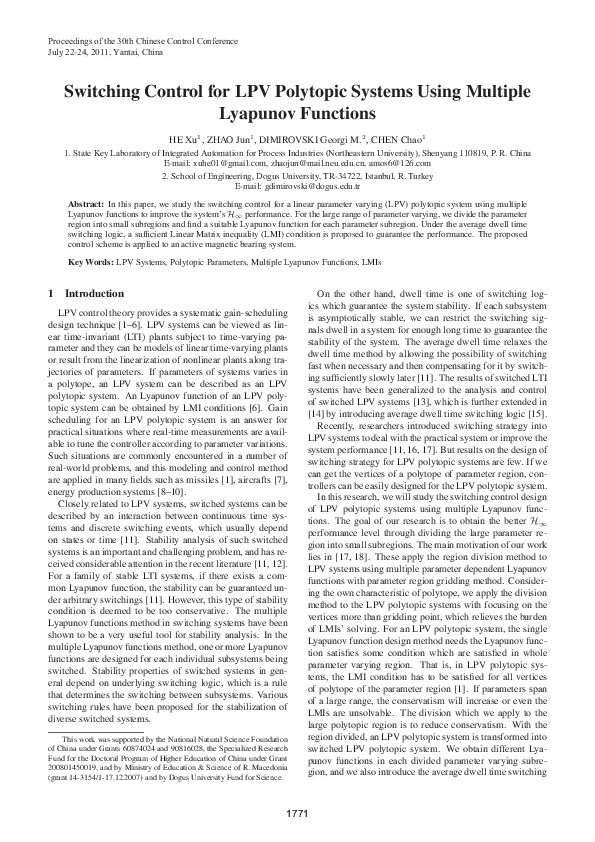 (PDF) Switching control for LPV polytopic systems using multiple ...