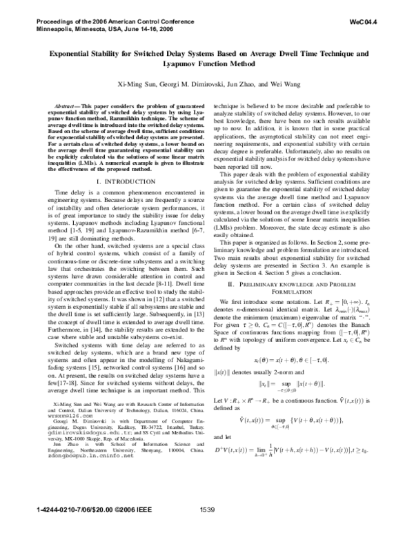 (PDF) Exponential stability for switched delay systems based on average ...