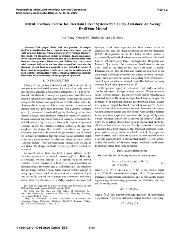 (PDF) Output feedback control for uncertain linear systems with faulty ...