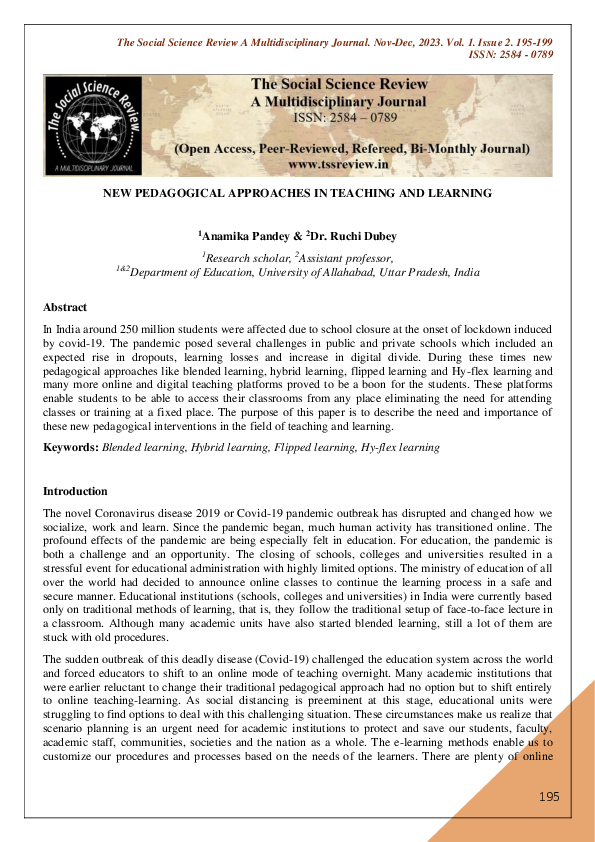(PDF) NEW PEDAGOGICAL APPROACHES IN TEACHING AND LEARNING