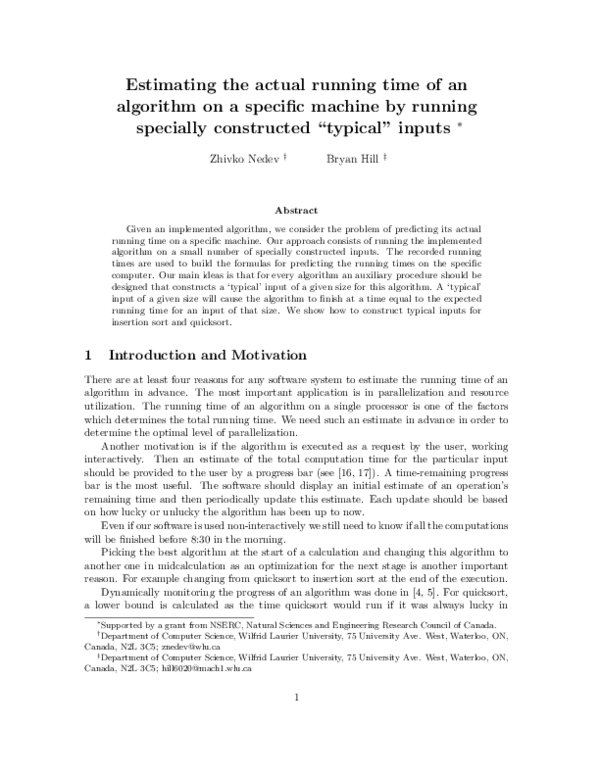 (PDF) Estimating the actual running time of an algorithm on a specific ...