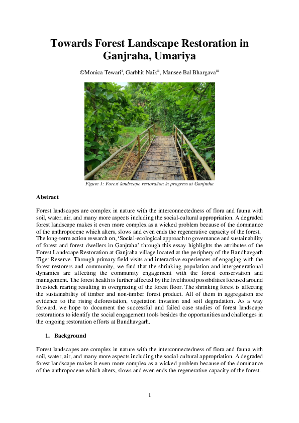 (PDF) Towards Forest Landscape Restoration in Ganjraha, Umariya