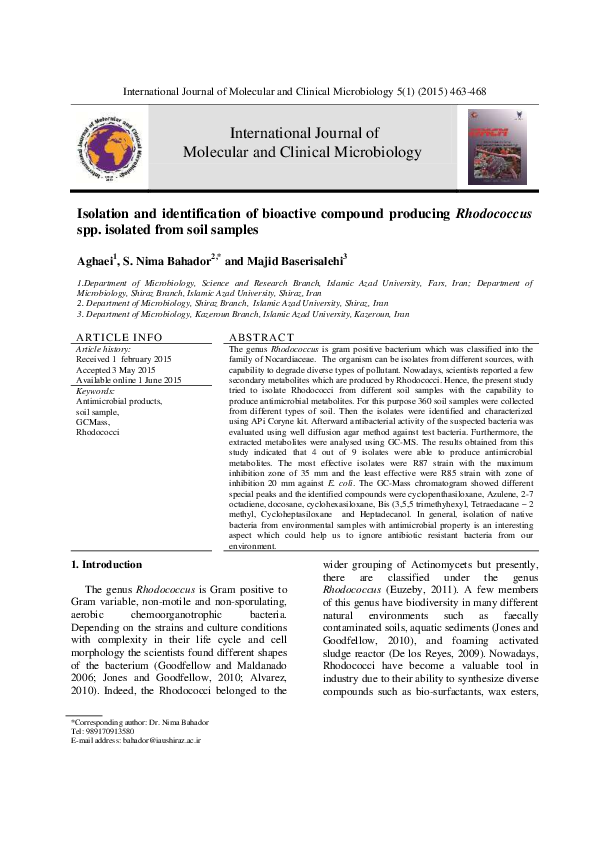 (PDF) Isolation and identification of bioactive compound producing ...