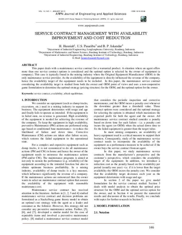 (PDF) Service Contract Management with Availability Improvement and ...