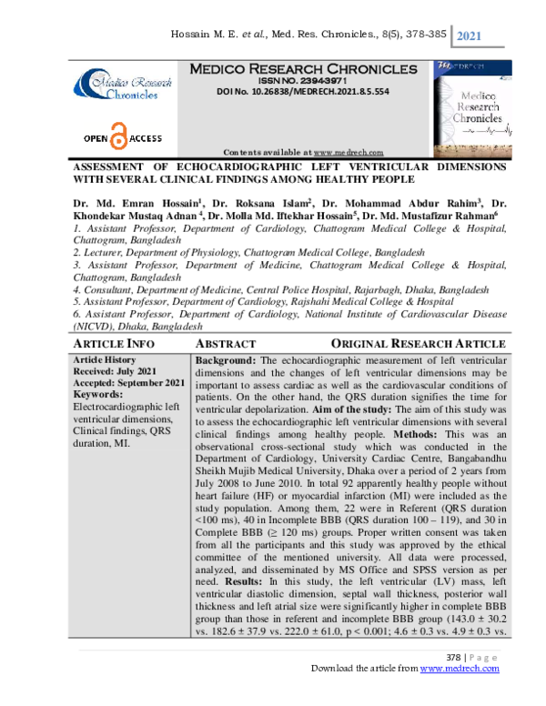 (PDF) Assessment of echocardiographic left ventricular dimensions with ...