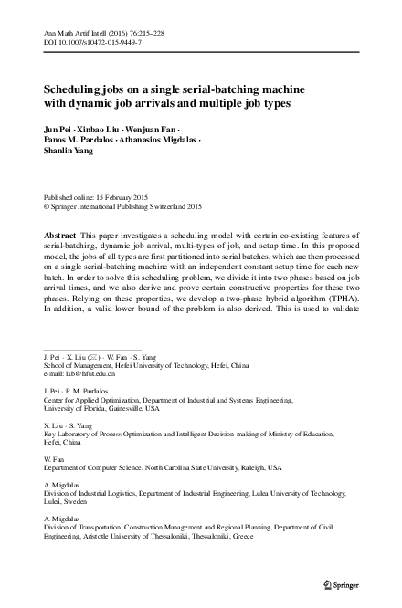 (PDF) Scheduling jobs on a single serial-batching machine with dynamic ...