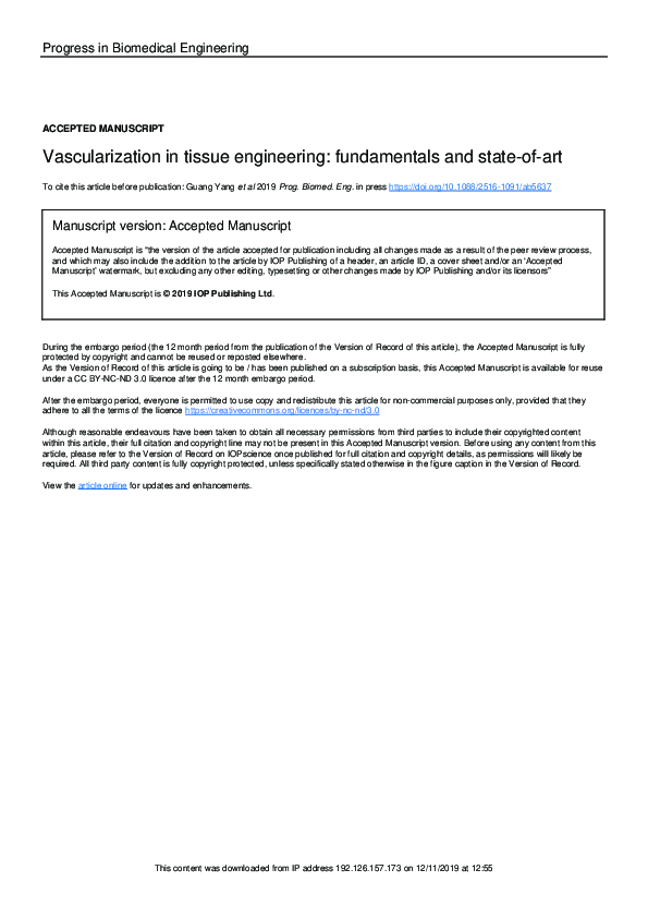 (PDF) Vascularization in tissue engineering: fundamentals and state-of-art