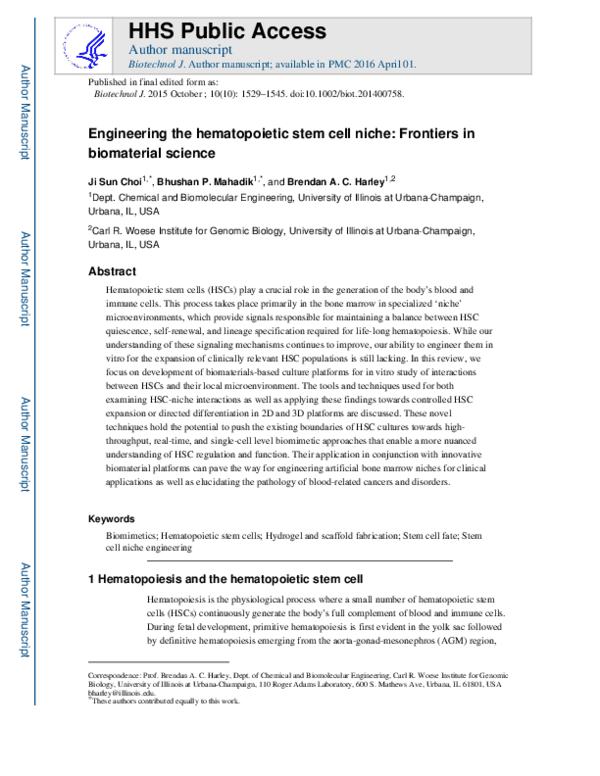 (PDF) Engineering the hematopoietic stem cell niche: Frontiers in ...