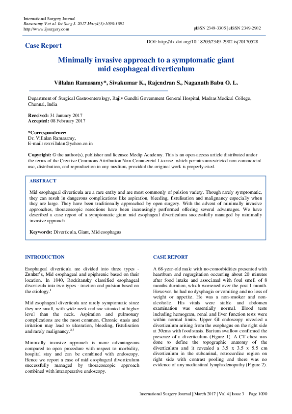 (PDF) Minimally invasive approach to a symptomatic giant mid esophageal ...