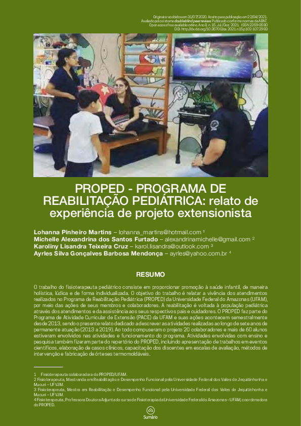 (PDF) PROPED - PROGRAMA DE REABILITAÇÃO PEDIÁTRICA: relato de ...