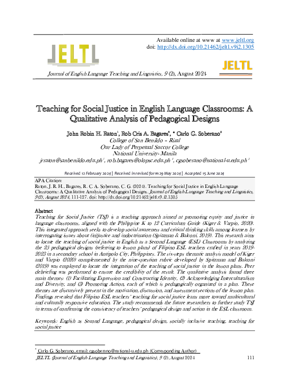 (PDF) Teaching for Social Justice in English Language Classrooms: A ...