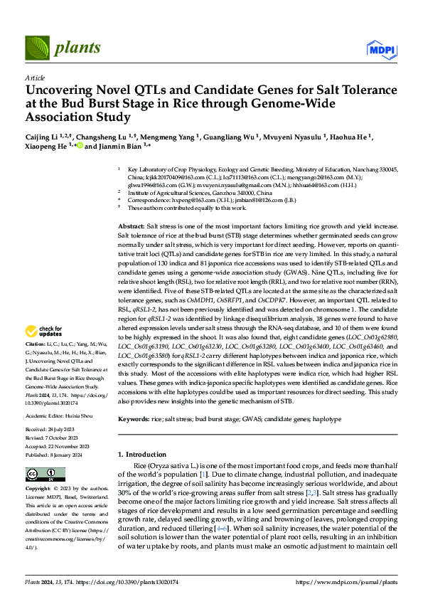 (PDF) Uncovering Novel QTLs and Candidate Genes for Salt Tolerance at ...