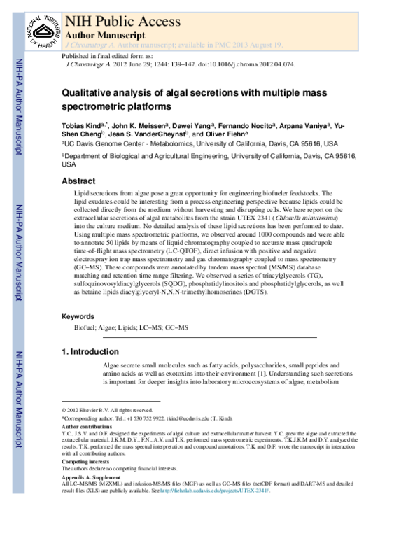 (PDF) Qualitative analysis of algal secretions with multiple mass ...